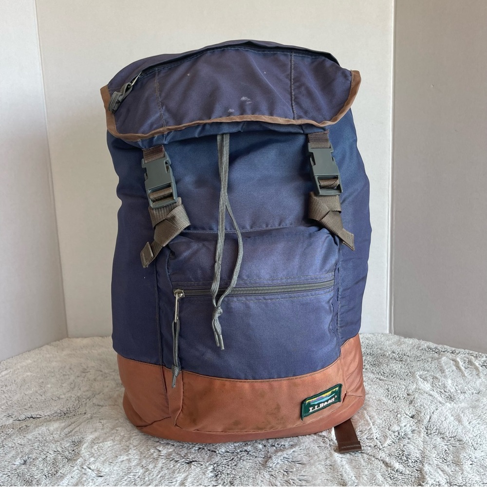 Navy and Brown Roll-Top Backpack - Men